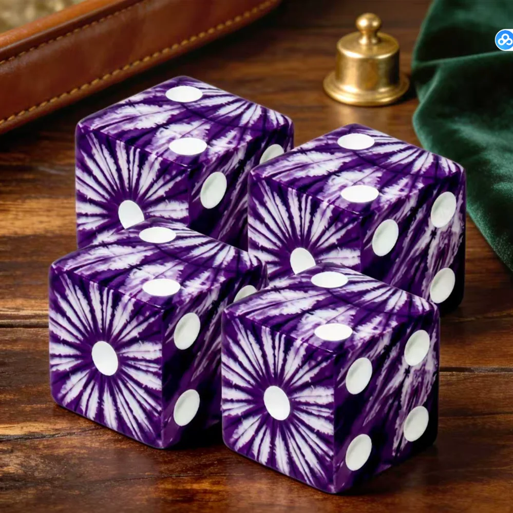 4Pcs Acrylic D6 Dice, Purple Starburst White Dots Pattern for DND RPG Board Tabletop Games & Great Gift for Friends