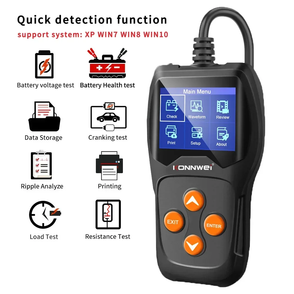 KONNWEI KW600 Car Battery Tester 12V 100 To 2000CCA 12 Volts Battery Tools for The Car Quick Cranking Charging Diagnostic