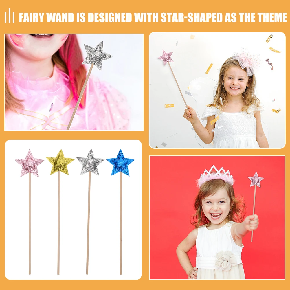 

4Pcs Wand Props Handheld Fairy Little Princess Star Shaped Sticks Party Cosplay Stage