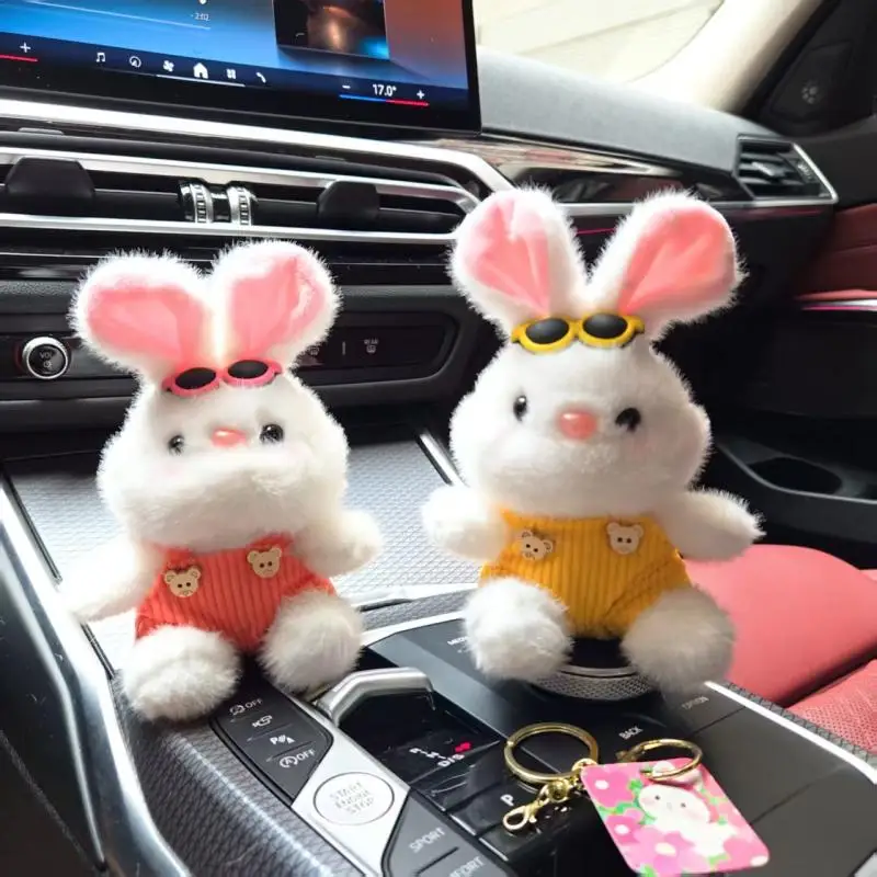 Cute Animal Glasses Rabbit Plush Doll Keychain Pendant Backpack Hangings Ornaments Accessries Gifts