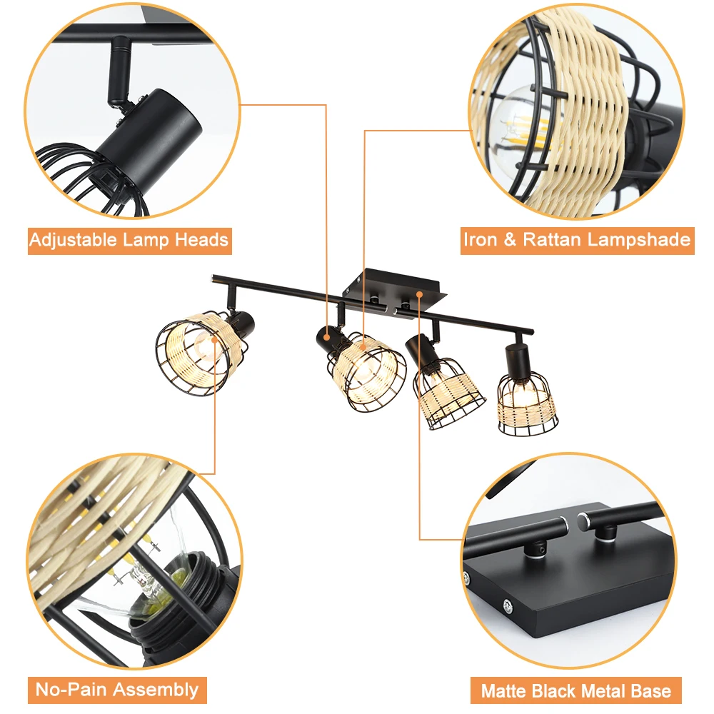 Imagem -05 - Luminária de Teto de Vime Moderna com Holofotes Led Depuley de Luzes Lâmpada de Trilho de Bambu para Hall de Entrada Sala de Jantar Varanda e Cozinha