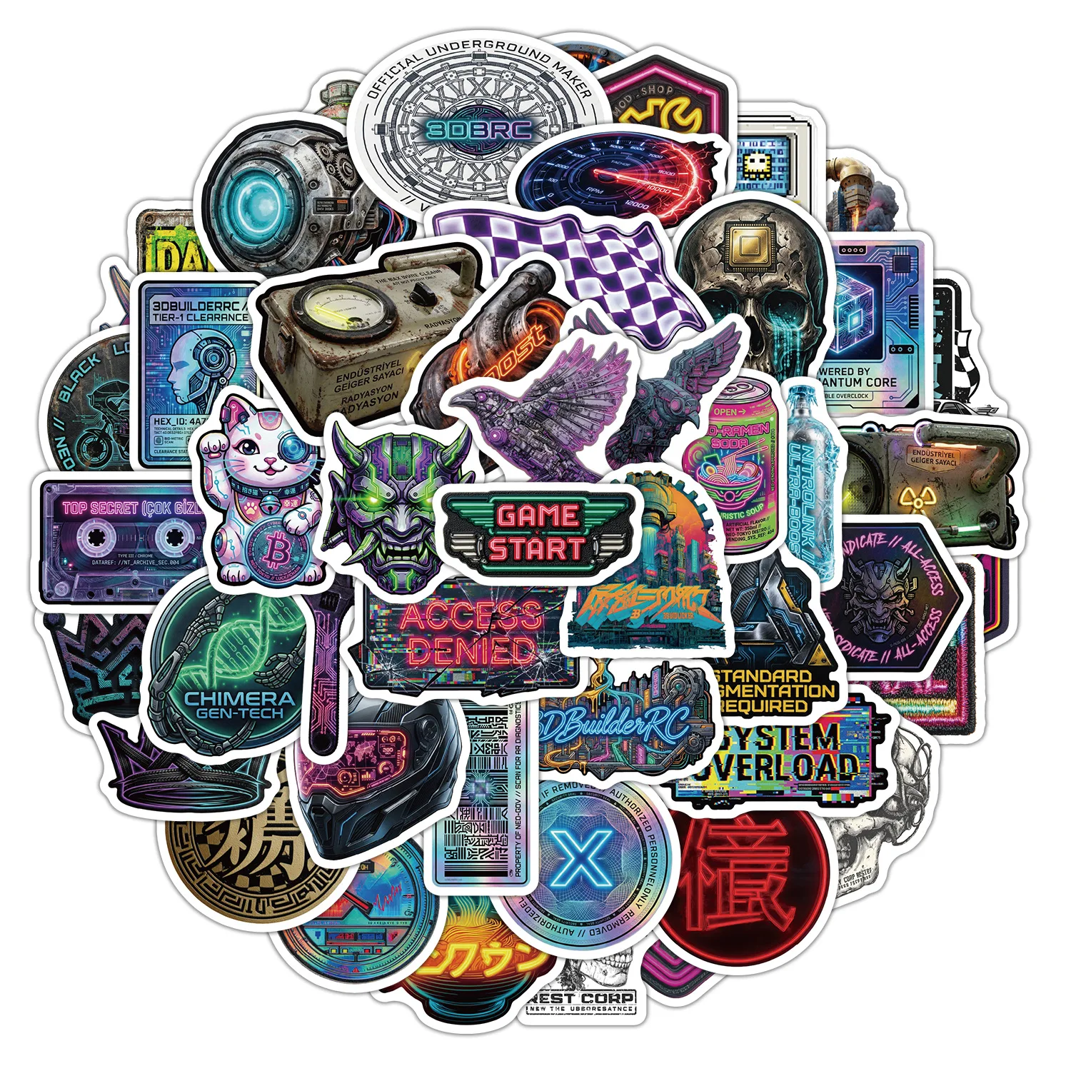 50 PCS Cyberpunk Style Mix Match Graffiti Stickers Pack Decorate Skateboard Helmet Car Bumper Scrapbook Waterproof Decals