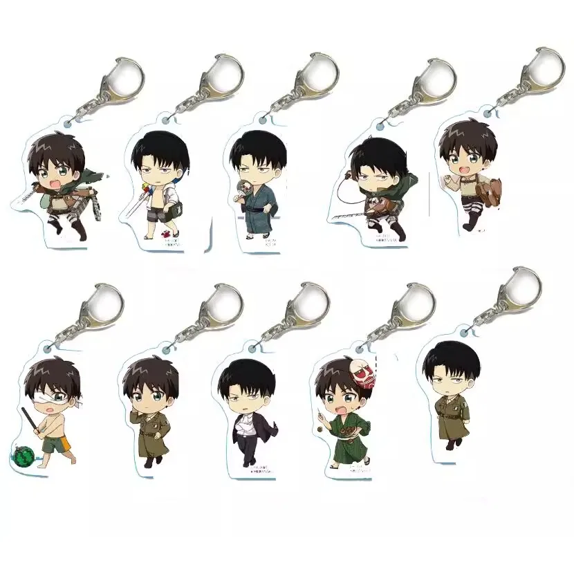 Game Levi Ackerman Eren Yeager Keychain Doll Anime Acrylic Keyring for Gift