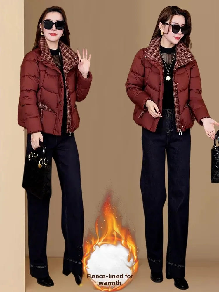 Faionable Fce forrado Thiened juvenil a cuadros abajo algodón Jaet Casual mujer ort prendas de vestir exteriores 2025 invierno nuevo Sle Kor...