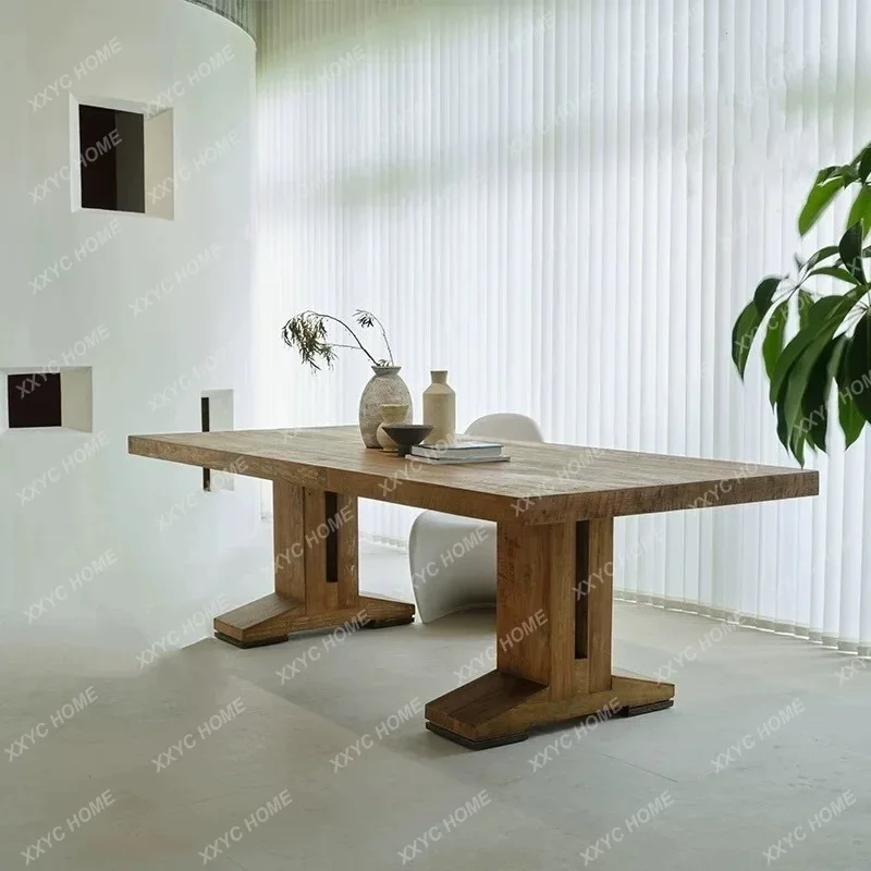 country all-solid wood retro dining table, log board, old long table