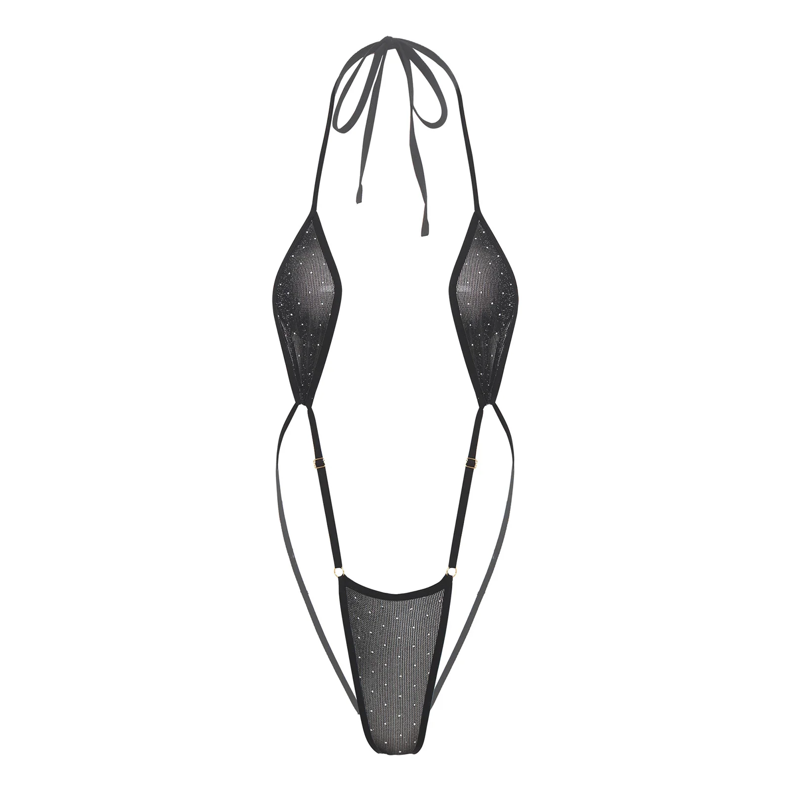 Damski Letni Seksowny Strój Kąpielowy Monokini z Siateczki Mikro Bikini Body Halter T-back Regulowany Kostium Jednoczęściowy Bielizna Nocna