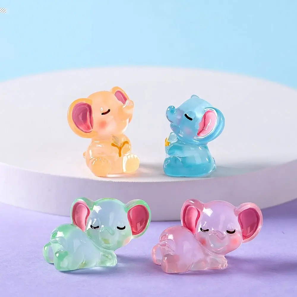 4-color Handicraft Luminous Mini Elephants DIY Cute Elephants Resin Ornaments 3D Elephants Micro Landscape Garden