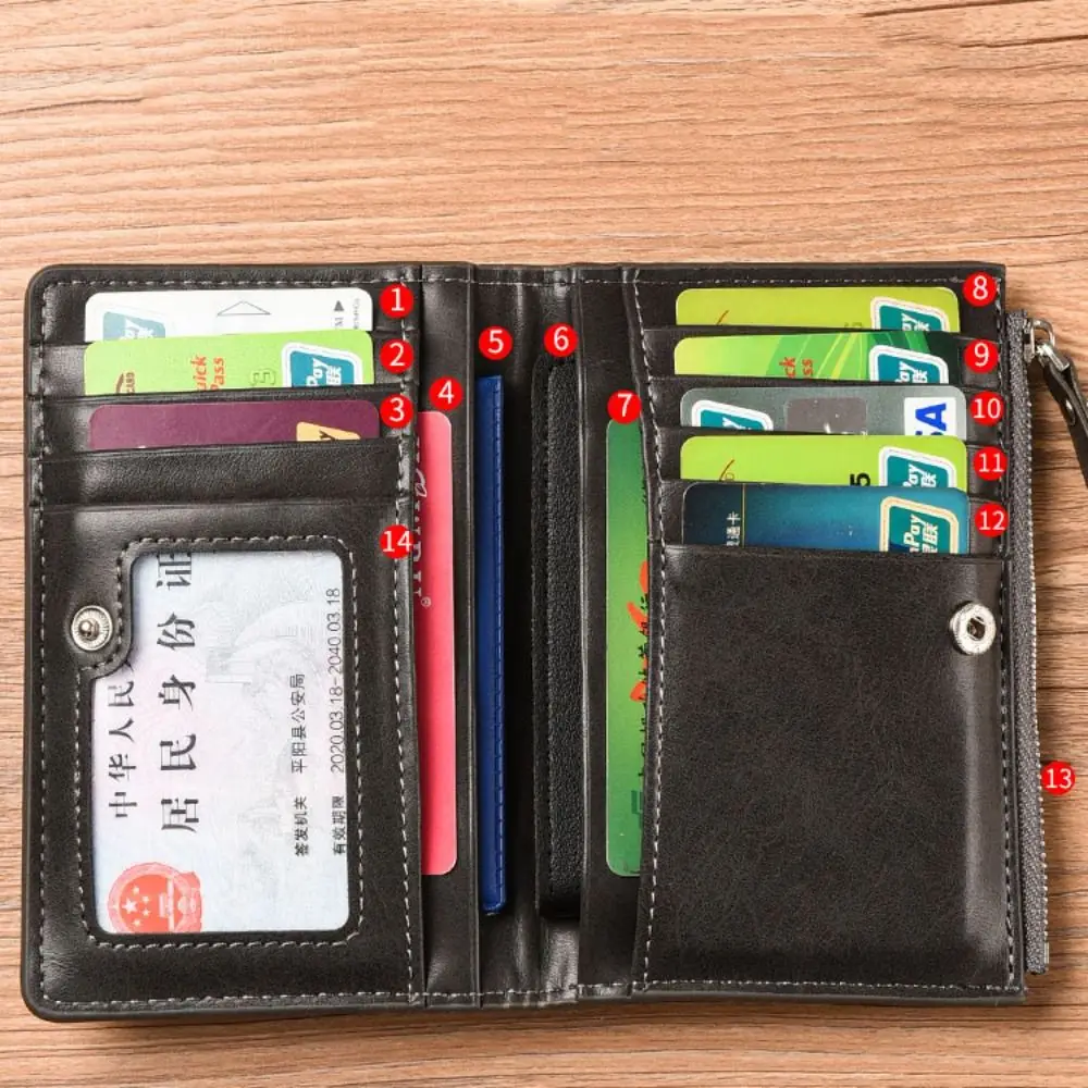 Cartera corta multiposición para hombre, tarjetero fino multifunción de PU, tarjetero de identificación de estilo coreano, monedero de cuero para viaje