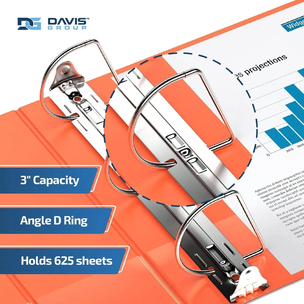 Premium Economy 6-Pack D-Ring Binders, 3 Inch, Orange, Ideal for School and Office Use, Spacious Storage Solution