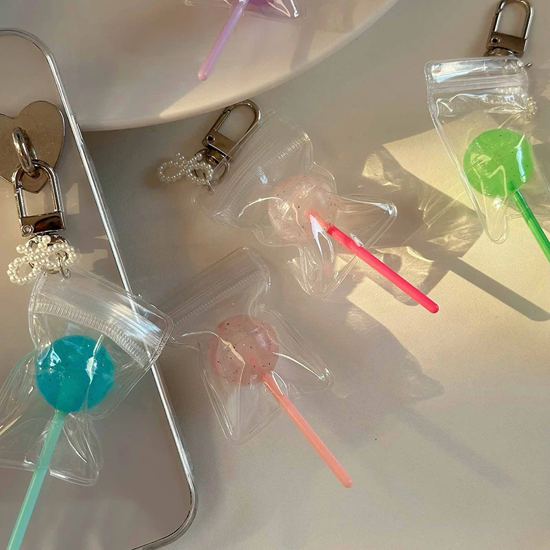 1PC Candy Bag Ornaments Simulation Packaging Lollipop Keychain Transparent Luminous Resin Accessories Creative Gifts