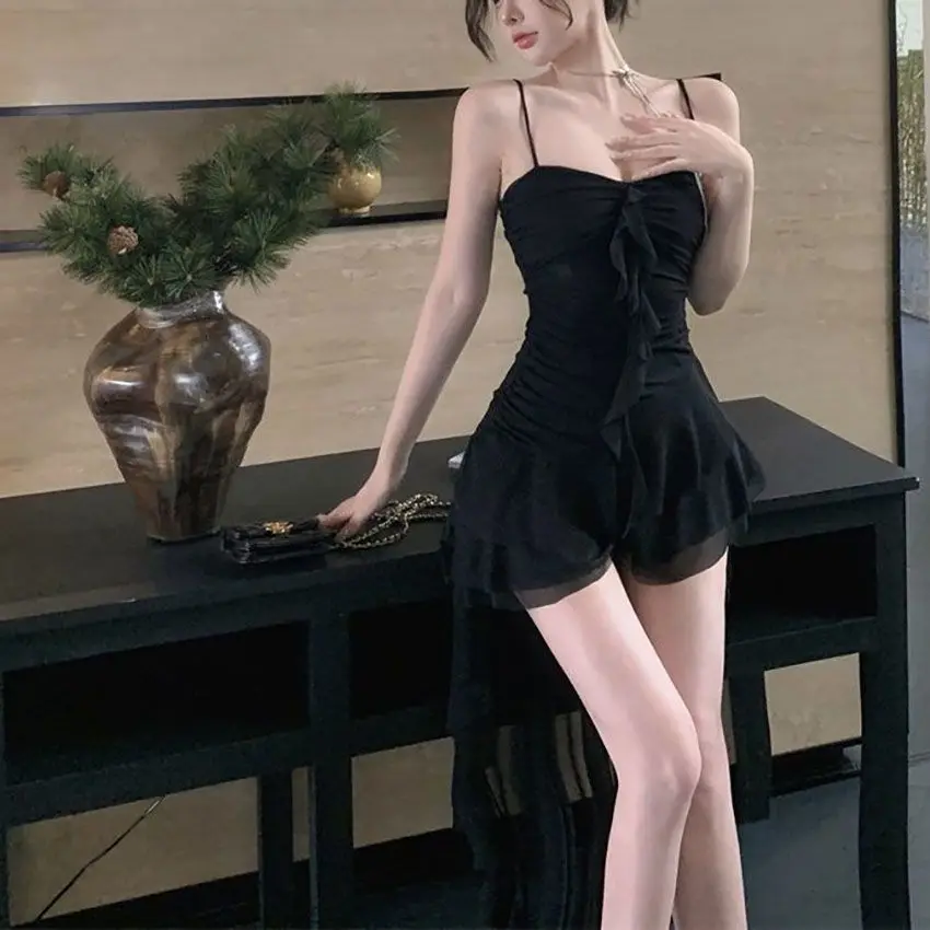 فستان كامي نسائي نحيف مكشكش ورقبة على شكل قلب بدون ظهر وحزام سباغيتي على شكل حرف A فستان فلوي لنادي الحفلات #5