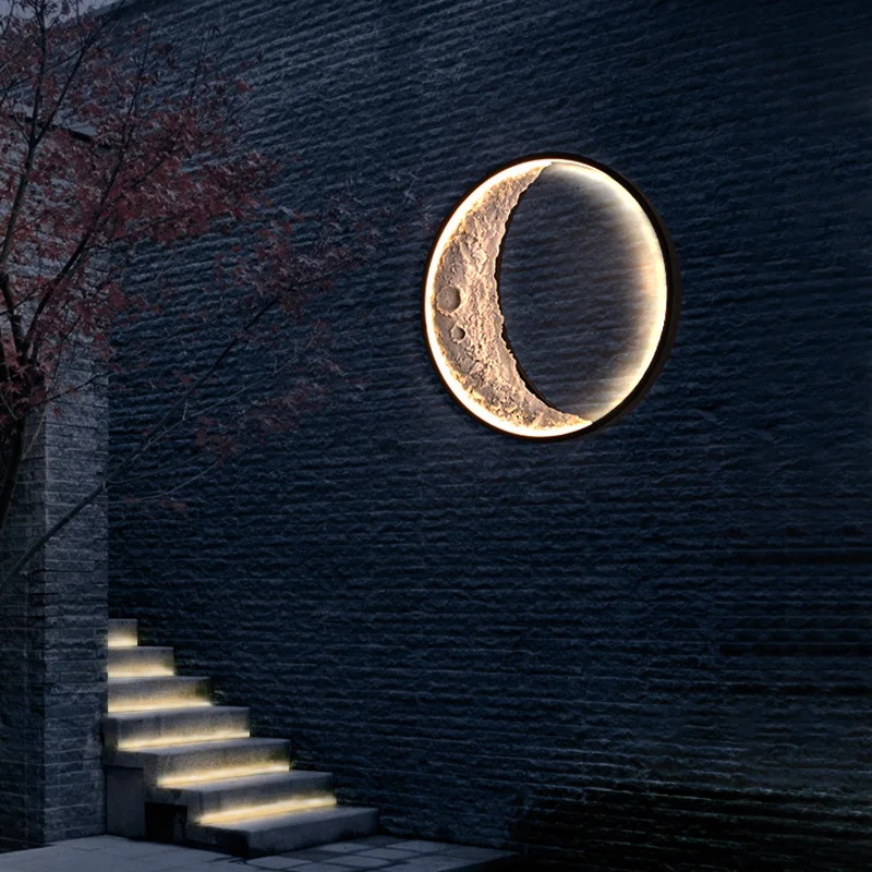 Novelty Moon LED Wall Lamp Modern Outdoor Waterproof Villa Foyer Garden Resin Sconce Lights Home Decoration Lighting Fixture