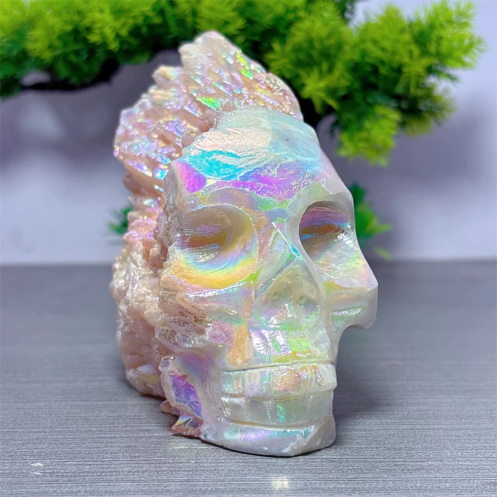 Cluster Calcite Skull Natural Crystal Lucky Quartz Stone Garden Reiki Gifts Healing Energy Love Home Decoritem Room Decor