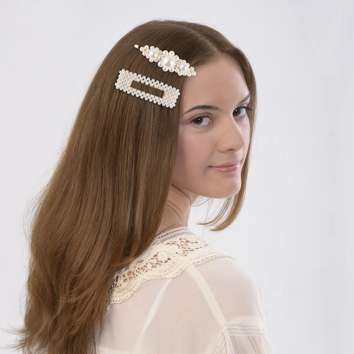 4 قطع من مشابك الشعر ذات الحافة اللؤلؤية دبابيس شعر مصنوعة من خليط معدني لحفلات الزفاف ومشابك عصرية يومية للنساء مشبك شعر من خليط معدني #4