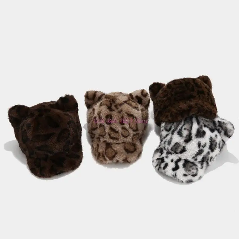 49ME Gorro para deportes aire libre, gorro béisbol para acampar en montaña con estampado leopardo en las orejas