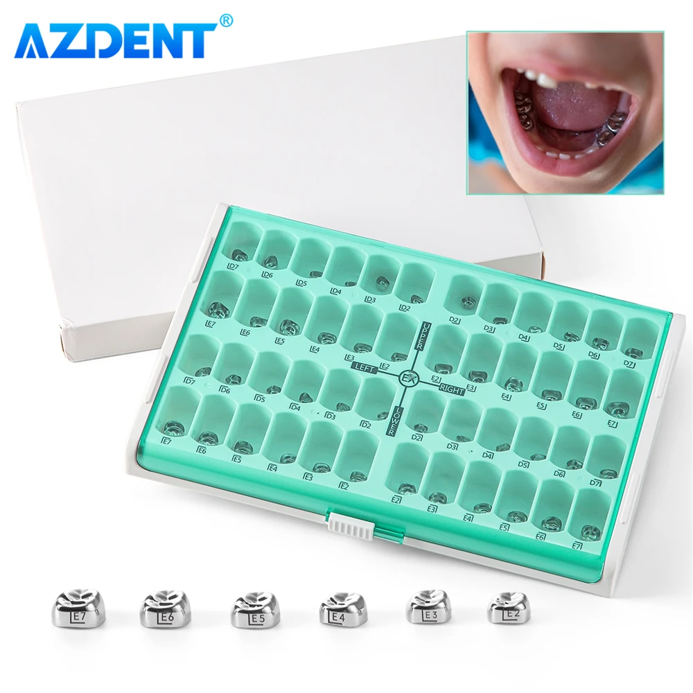 48PCS AZDENT Dental Primary Molar Crown Teeth Preformed Stainless Steel Temporary Crowns Kit for Kids Pediatric Dentistry Tools