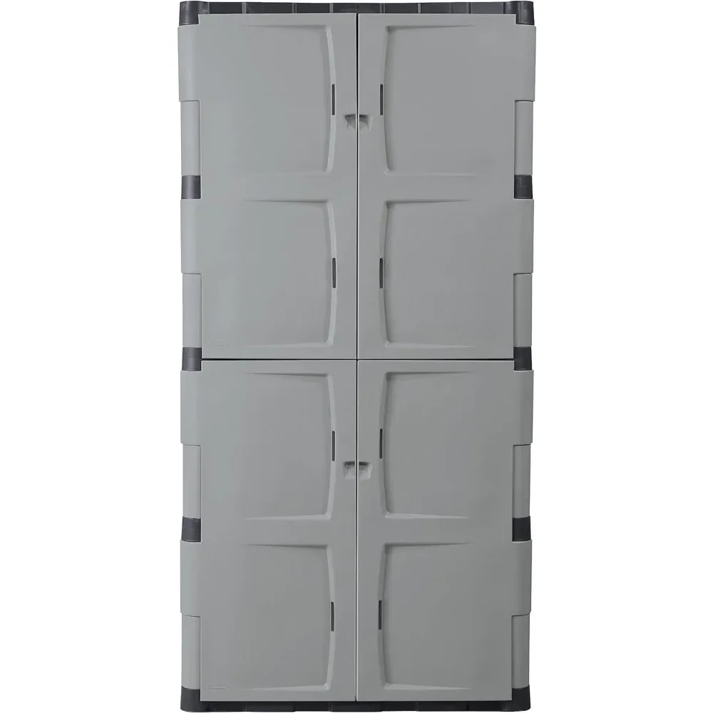 Freestanding Storage Cabinet, Five Shelf with Double Doors, Lockable, Large, 690-Pound Capacity, Gray, For Garage/Outdoor,