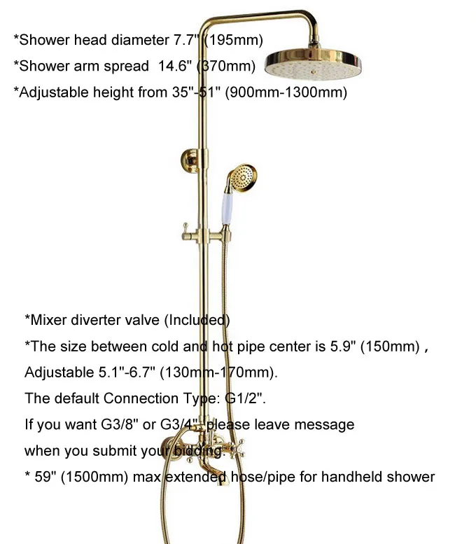 Bathroom Faucet Set Golden Brass Rainfall/Handheld Shower Faucet Kit 7.7 in Shower Head Bathtub Hot And Cold Water Taps 2gf355