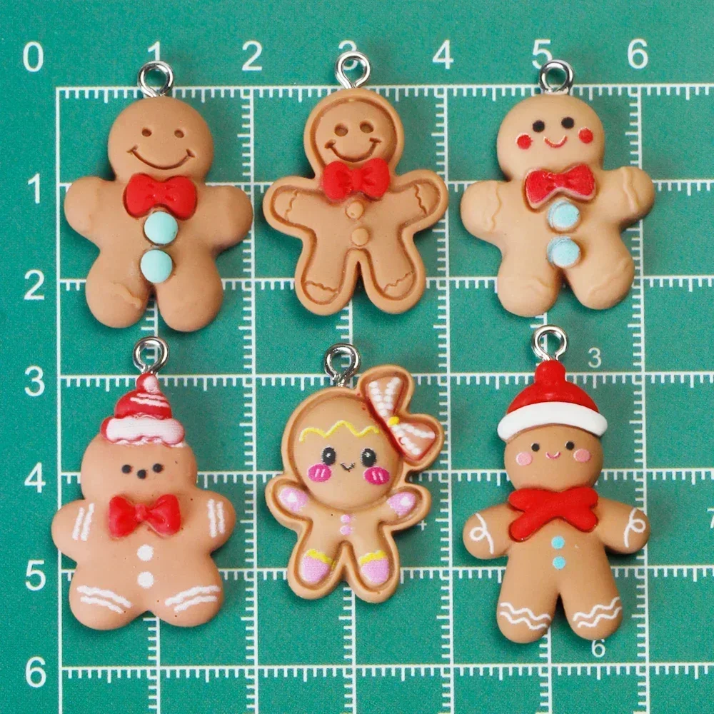 10pcs Christmas Gingerbread Man Biscuits Charms Resin Cookie Xmas Food Pendant for Earrings Bracelet Diy Jewelry Making Supplies