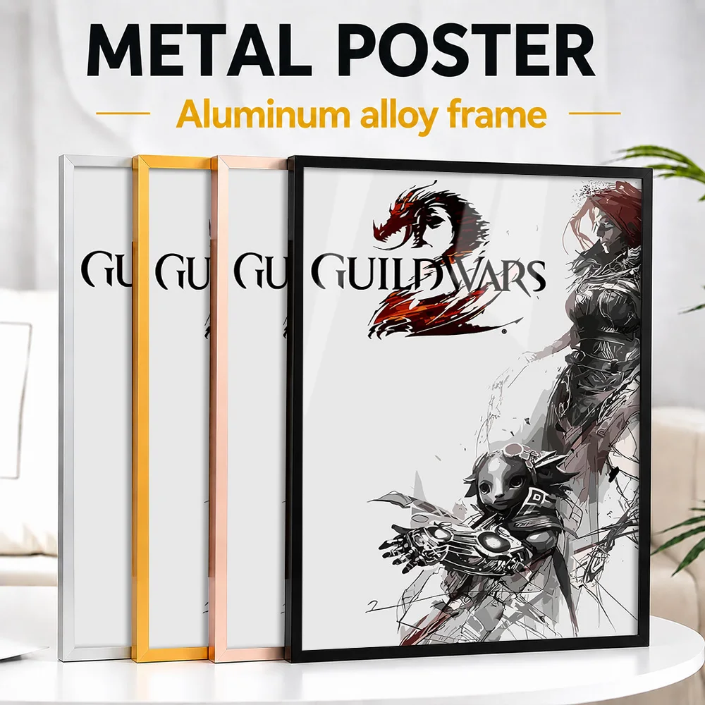 Guild Wars 2 Characters Illustration Framed Aluminum Metal Poster Customized Hero Tribute Wall Art For Players Decorating Studio
