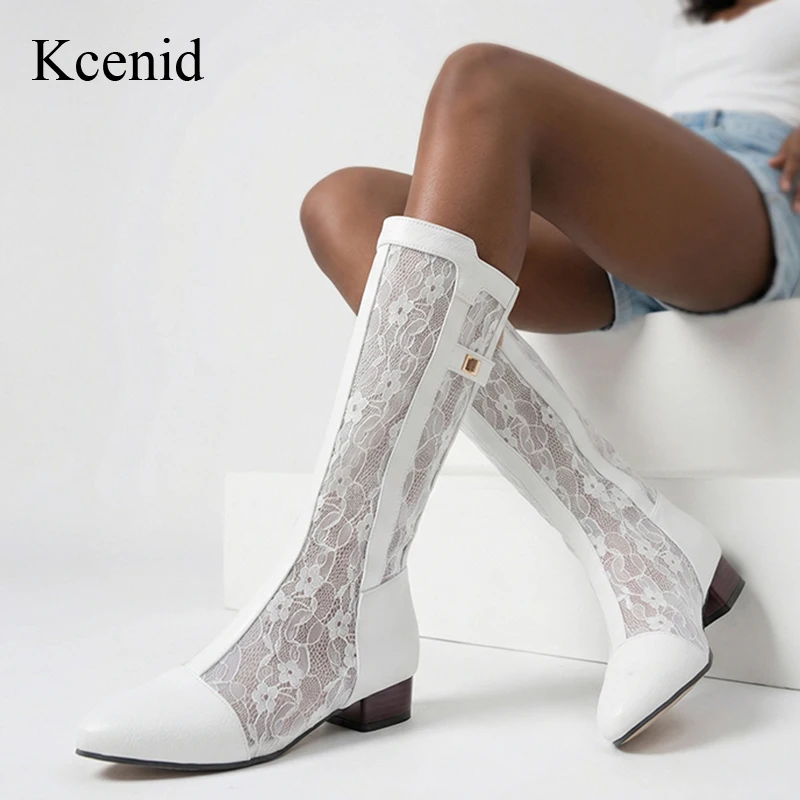 

Женские летние ботинки Kcenid с круглым носком, лоскутным дизайном, дышащие, на толстом каблуке, в мотоциклетном стиле, большие размеры 34-50