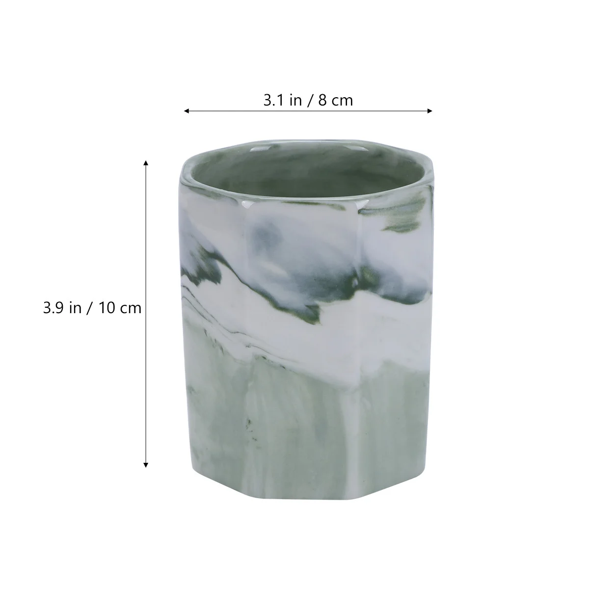 

1pc Marble Grain Pen Holder Ceramic Octagonal Pencil Holder Brush Organizer Makeup Brush Comb Jar (Green)