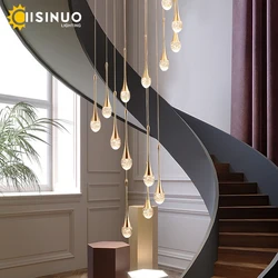 Dropshipping Luxury Crystal Long Hanging Staircase Chandelier Cristal Droplight For Living Room Lobby Home Luminaires Decoration