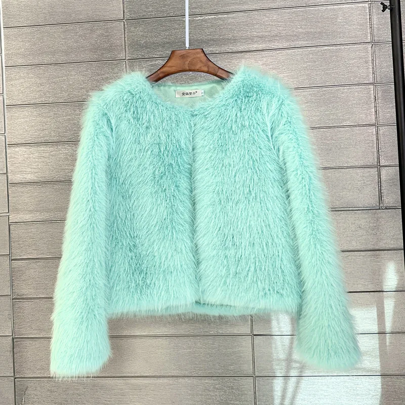 

ZXRYXGS новые модные однотонные осенние и зимние куртки, короткие пальто из искусственного меха 2025 с круглым вырезом, женская одежда, 14 цветов