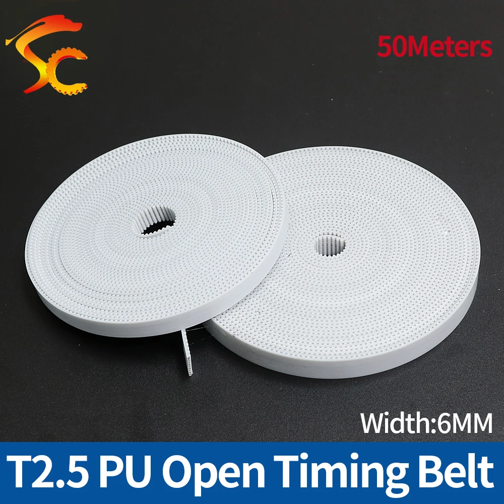 

ONEFIRE 50Meters PU T2.5 Open synchronous belt width 6mm Polyurethane steel Trapezoid T2.5-6mm open Timing Belt