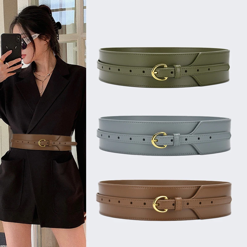 

2026 Ladies Genuine Leather Belt Dress Shirt Decorative High Quality Waist Seal for Women Double Sided Wide Waistband Waist Belt
