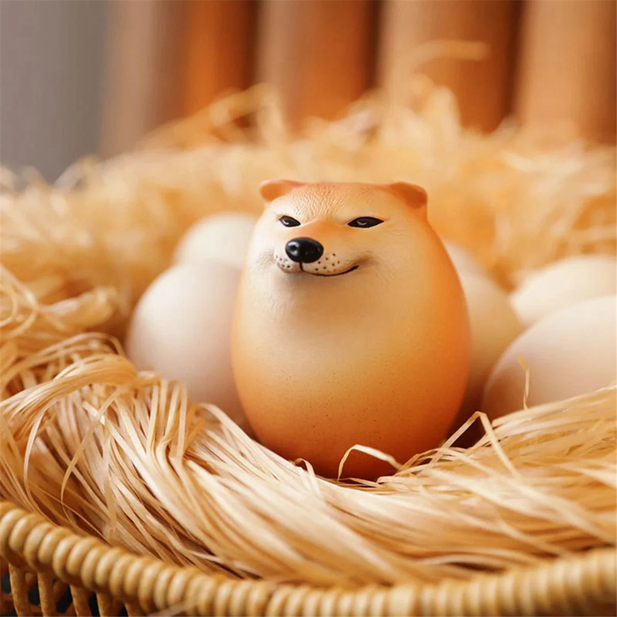 Creative Shiba Inu Realistic Egg Shape Desk Decor Dog & Egg Union Decorations for Home Offices Fun Gifts