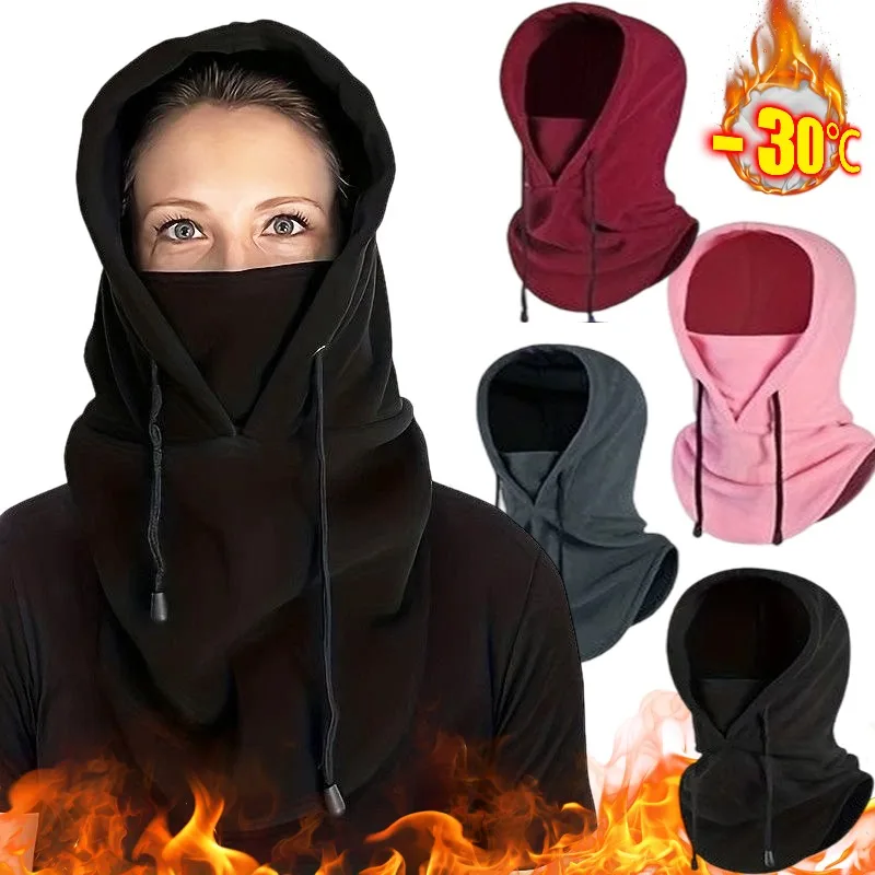 Windproof Thermal Fleece Balaclava Caps Winter Face Mask Neck Warmer Hooded Cap for Women Men Thicken Skiing Cycling Fishing Hat
