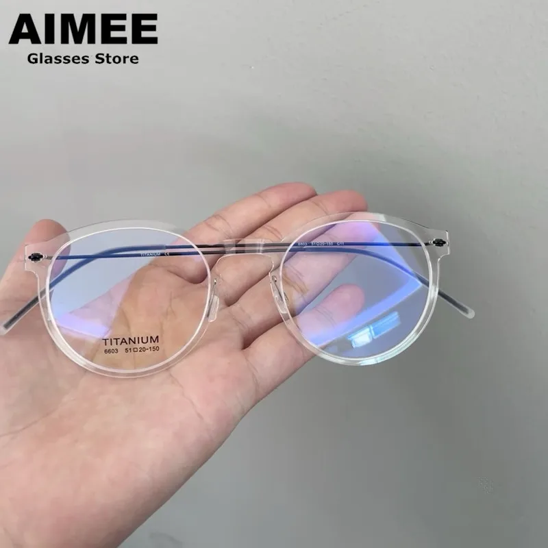 Denmark Brand Titanium Acetate Eyeglasses 6603 Men's Retro Round Ultralight Screwless Glasses Frame Women Blue Light Spectacles