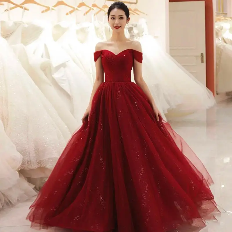 

One Shoulder Toast Bridal Wedding Appreciation Dress Temperament Red Engagement Summer Vestidos Festa Luxuosos Dresses For Women