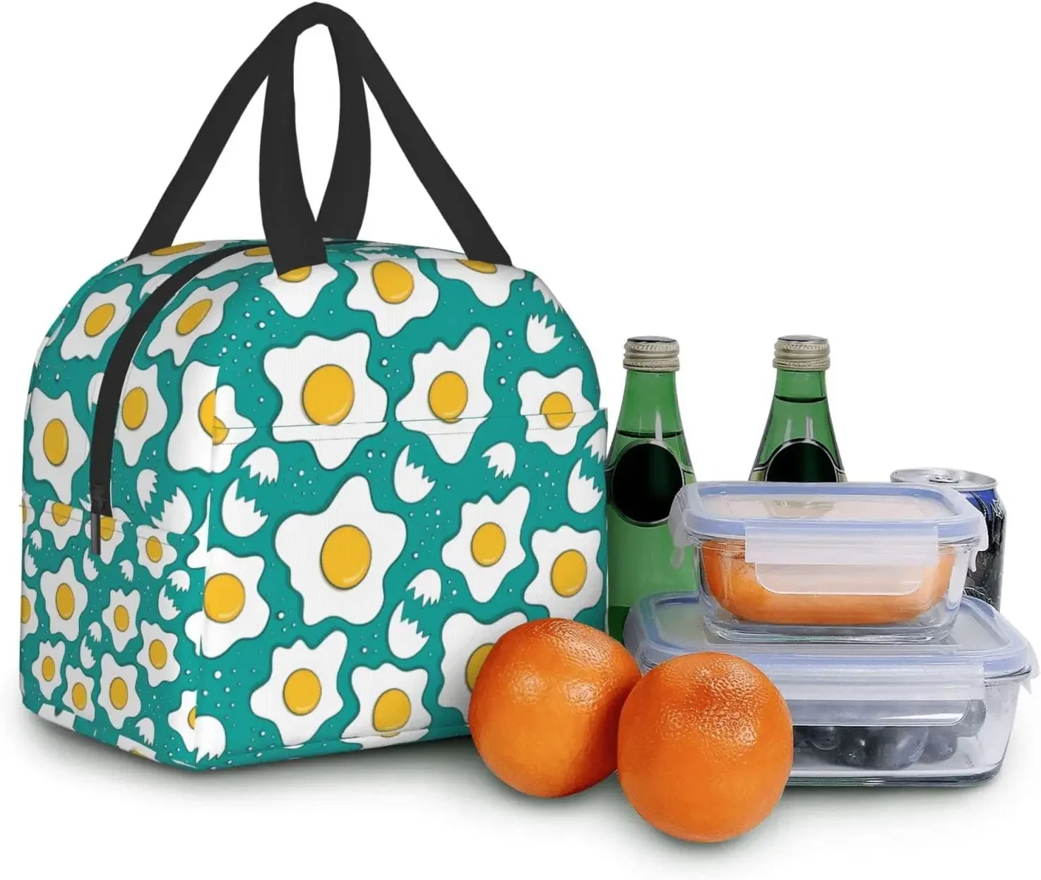 Kawaii Fried Egg Lunch Box borsa da pranzo riutilizzabile per viaggi Picnic Shopping Work Food Container per donna uomo adulti