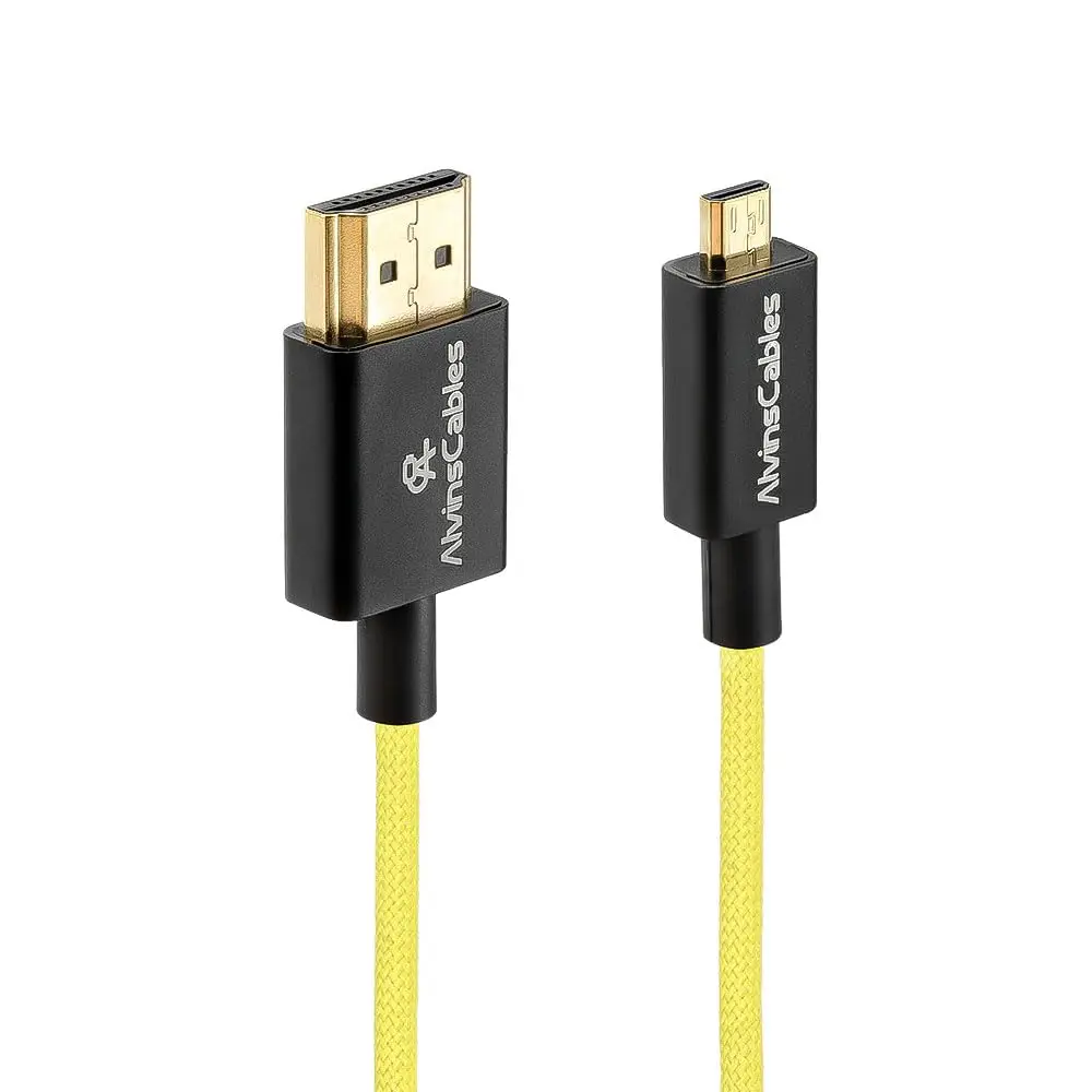 Alvin's Cables 8K 2.1 Micro HDMI to HDMI Ultra-Thin Braided Coiled Cable forNikon ZR Sony A7RIII A7II A7M3 Canon R5 M6 (30-48cm)
