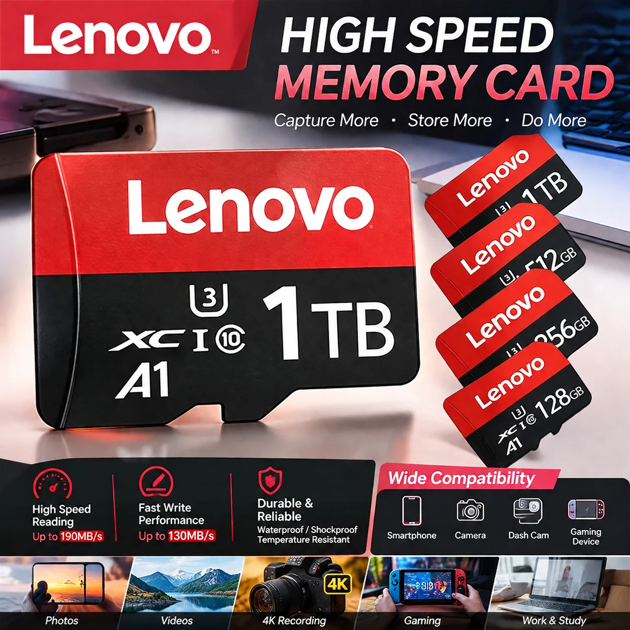 Lenovo 512GB SD Memory Card Micro TF SD Card Flash Card 128GB TF Card For Camera Surveillance Device For Phone Computer Camera
