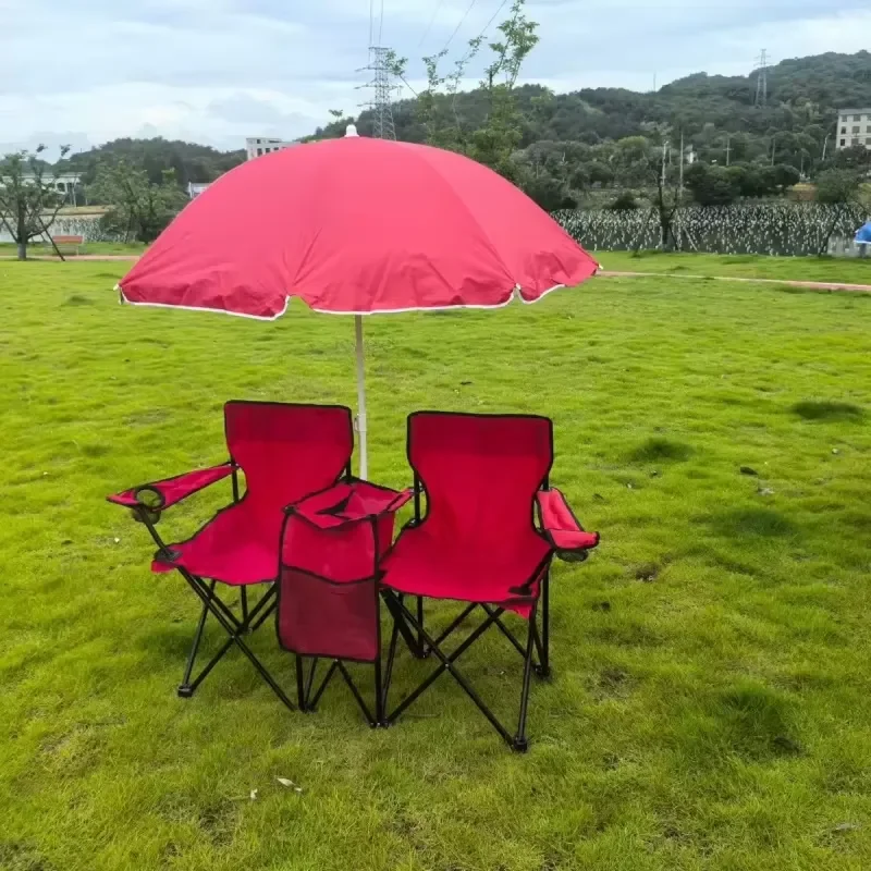 Portable Double Camping Chair with Sunshade Umbrella for Outdoor Beach Picnic Fishing Travel Park Use Foldable Seat for Two