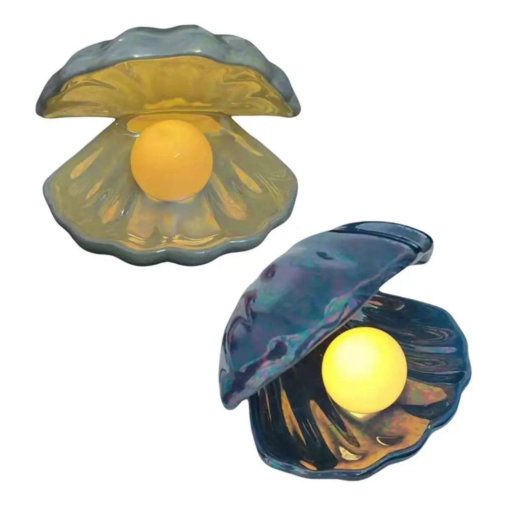 Shell Night Light Portable Pearl inside Shell Desktop Ornament Night Light for Home Decor