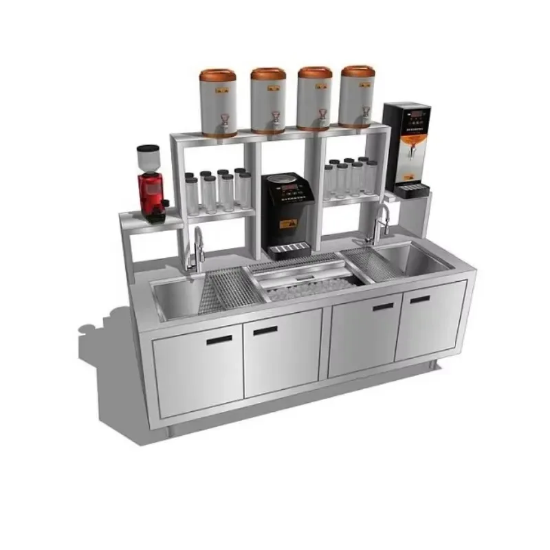 Commercial Bubble Tea Workstation Refrigerated Workbench with Shelves for Fast Food Juice Making Full Set Equipment