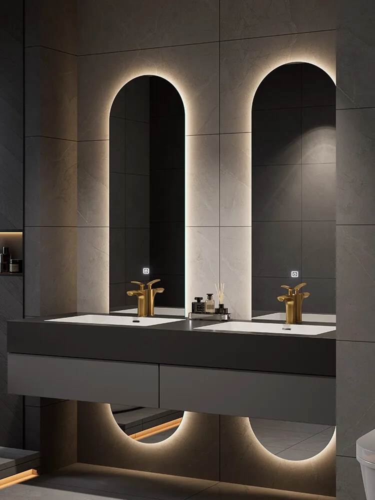 Bathroom mirror cabinet rock slab integrated double basin light luxury washing table washbasin