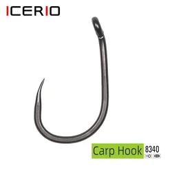 ICERIO 100PCS Matt Black Carp Fishing Barbless Hook Down Bent Eye Wide Gap Forged Strong Carp Hair / Chod Zig Rig Hooks Non-Barb