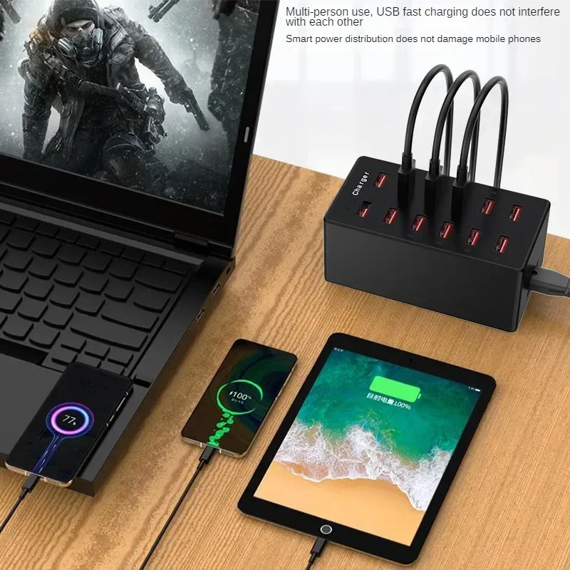 12-Ports Charger Desk Charging Station Desktop USB Charging Hub USB Charging Station Fast Charge Cell Phone UE/EU/UK Plug