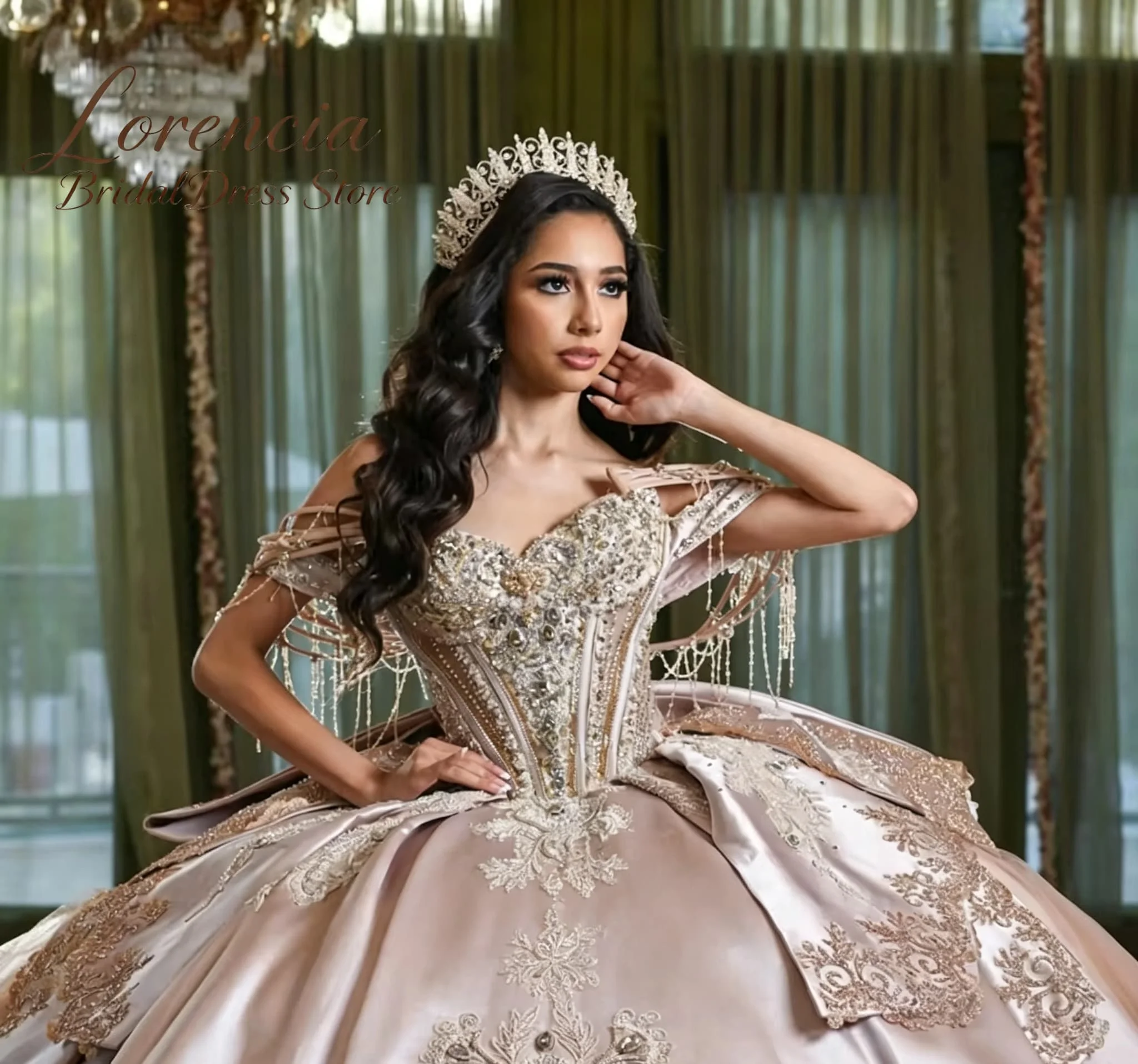 Luxury Quinceanera Dresses Off The Shoulder Beading Corset Bodice Sweet 16 Lace Appliques Princess Ball Gown Vestidos De 15 Años