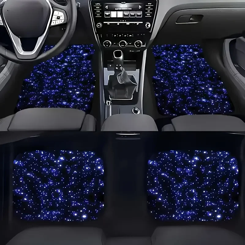 Blue Galaxy Starry Sky Car Floor Mats Non-Slip Fit for Cars SUVs Polyester Gift Car Floor Protection Stylish Car Mats Floor Mats