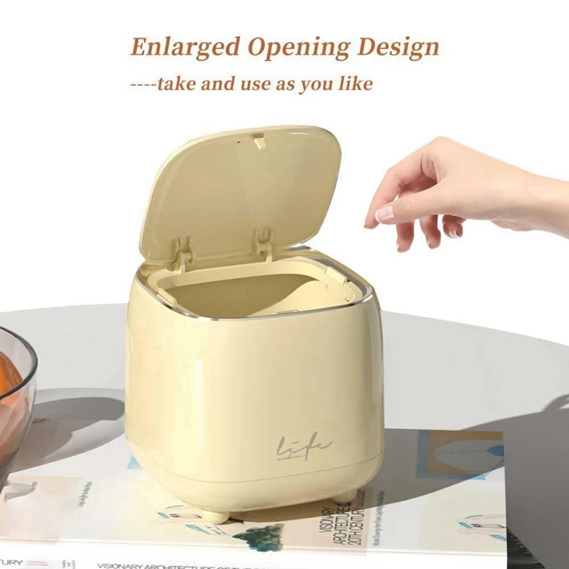 Can Countertop Trash Can , Waste Can with Type Lid, 0.5 Gallon/1.5 Liter Wastebasket Trash Can Dispenser,Creamy Yellow