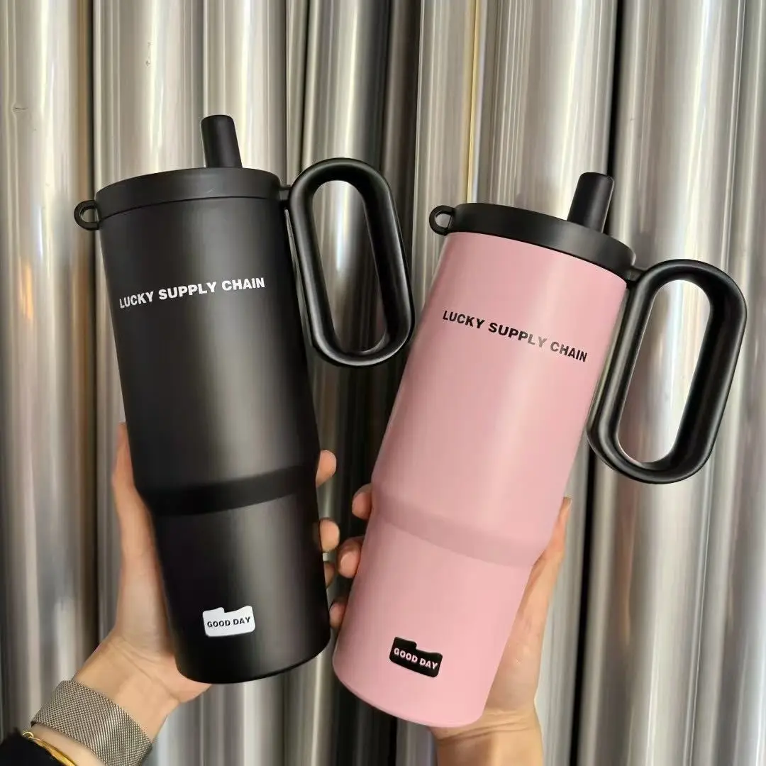 720ml Stainless Steel Tumbler with Handle Straw Large Capacity Insulated Water Bottle Leakproof Thermal Car Travel Coffee Mug