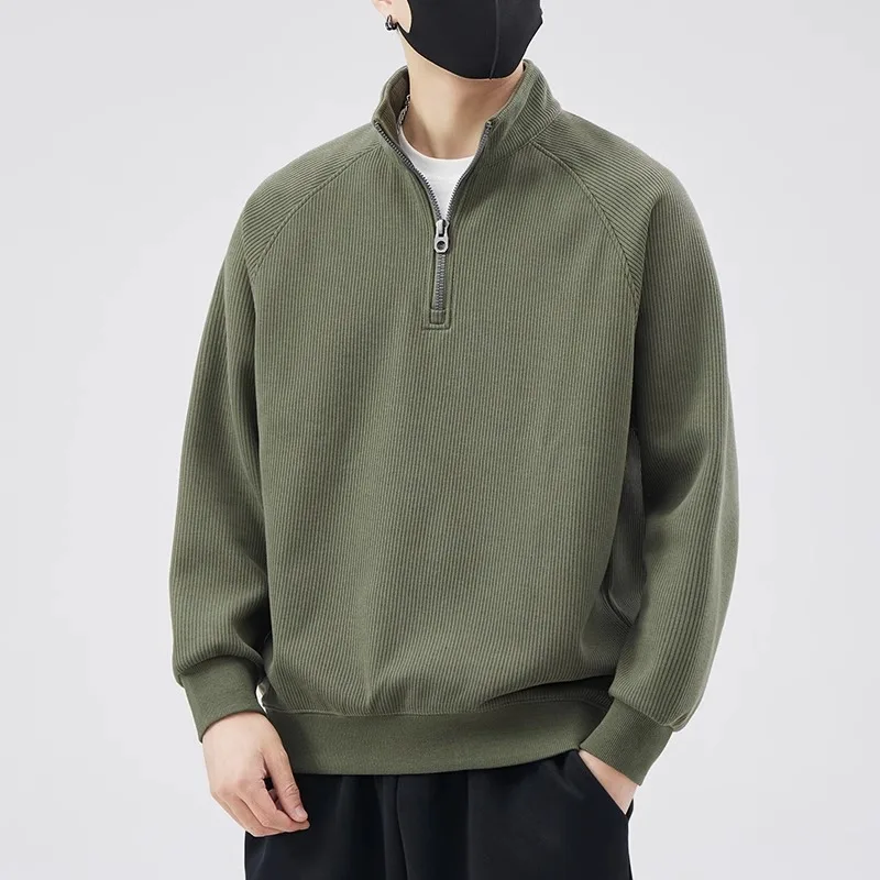 

Высококачественная мужская толстовка с полумолнией на весну, осень и зиму 2024, модный брендовый пуловер с воротником-стойкой, нижняя рубашка, топ