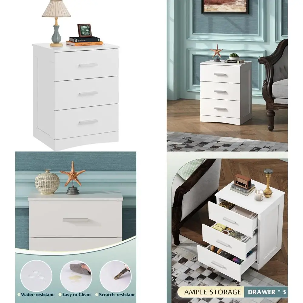 

contemporary 3-drawer wood nightstand for bedroom, living space, and dormitory