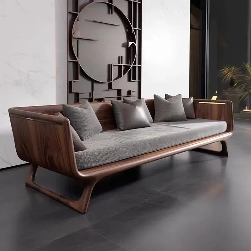 

New Chinese-style North American black walnut sofa 2026 new living room minimalist light luxury solid wood straight-row sofa